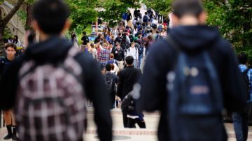 Estudiantes caminan por el campus de UCLA.