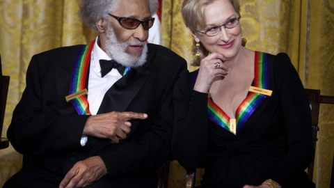 Meryl Streep y Sonny Rollins el domingo en la recepción.