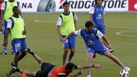 Jugadores de la Liga de Quito en su entrenamiento de ayer en Chile, donde buscarán la hazaña ante la 'U'.