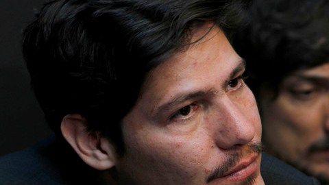 Miembros de Zoé,  Sergio Acosta (izq.) y León Larregui el domingo en la cita con la prensa en la capital mexicana.