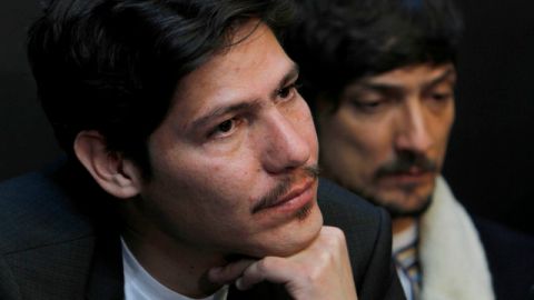 Miembros de Zoé, Sergio Acosta (izq.) y León Larregui el domingo en la cita con la prensa en la capital mexicana.