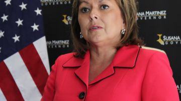 La gobernadora Susana Martínez, cuando respondía preguntas en una conferencia de prensa en Albuquerque.