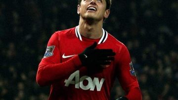 Javier 'Chicharito' Hernández celebra el primer gol del Manchester United ante el Stoke City.