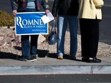 Mitt Romney es el favorito en los caucus de Nevada y Maine. En la fotografía sus simpatizantes durante las elecciones de Nevada.