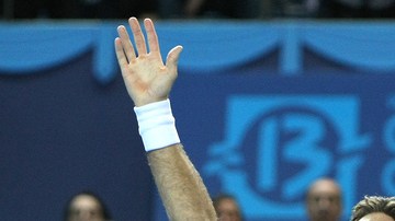 Juan Martín del Potro parece orar después de su resonante triunfo.