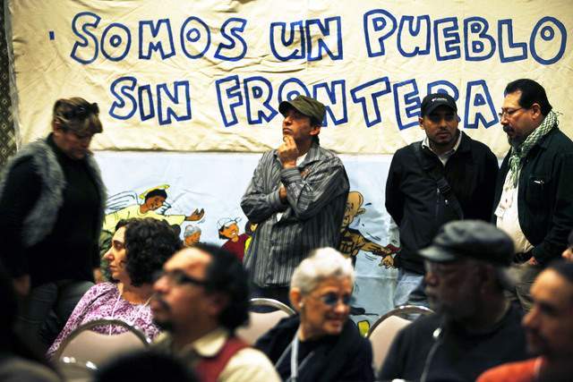 Jornaleros durante su reunión nacional en el centro de Los Ángeles.