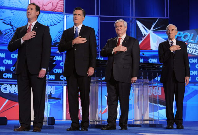 Los precandidatos  republicanos Rick Santorum (I) Mitt Romney (2-i) Newt Gingrich (2-d) y Ron Paul (d) estarán en la boletas de las primarias en Ilinois.