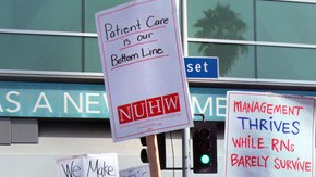 Enfermeras protestan en docenas de hospitales de California.