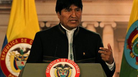 El presidente de Bolivia, Evo Morales, en una rueda de prensa cuando se encontraba de visita en Bogotá..