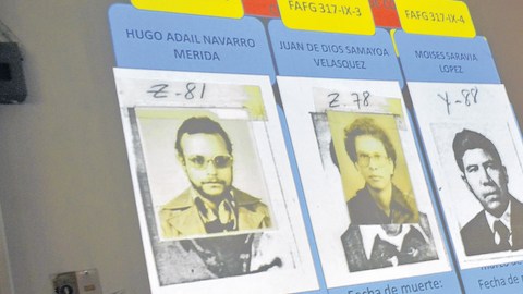 Hugo Adail Navarro Mérida, Juan de Dios Samayoa Velázquez y Moisés Saravia López, víctimas de la represión militar en los ochenta.