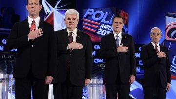 Rick Santorum Newt Gingrich Mitt Romney y Ron Paul aspirantes a la candidatura presidencial del Partido Republicano en las elecciones de 2012.