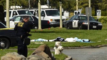 Algunos cuerpos fueron colocados en la grama mientras la Policía buscaba al responsable de los hechos.