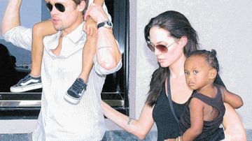 Los actores Brad Pitt y Angelina Jolie con dos de sus hijos.
