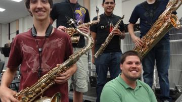 El cuarteto de sax de la preparatoria Jersey Village que ganó la oportunidad de tocar con la Sinfónica de Houston. Foto: