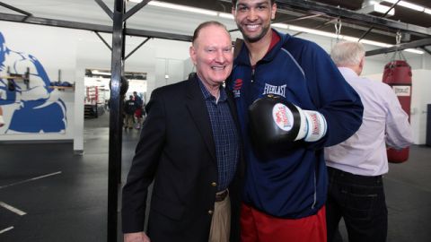 Harold Adonis Jr. con una de sus 'joyas', el superpesado Dominic Brea- zeale, considerado seguro medallista en Londres.