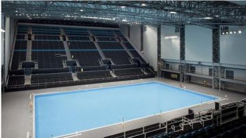 La  construcción de la Water Polo Arena se completó un mes antes de que iniciaran las pruebas acuáticas en Londres.