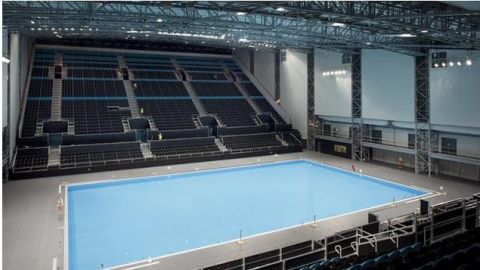 La construcción de la Water Polo Arena se completó un mes antes de que iniciaran las pruebas acuáticas en Londres.