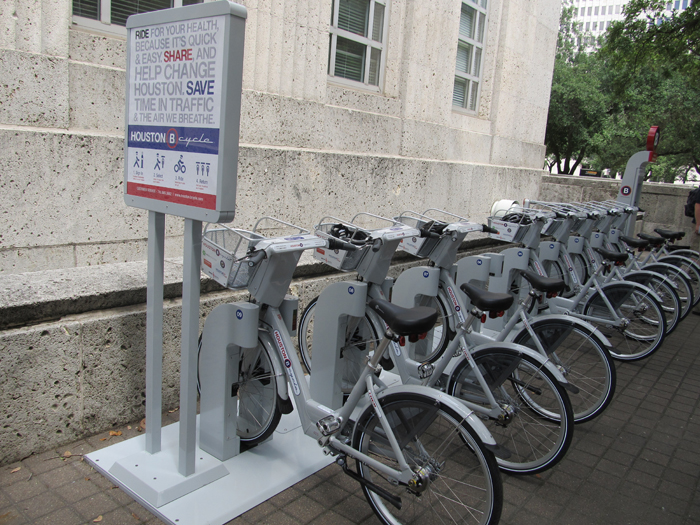 Una de las primeras estaciones de alquiler de bicicletas Houston B Cycle.