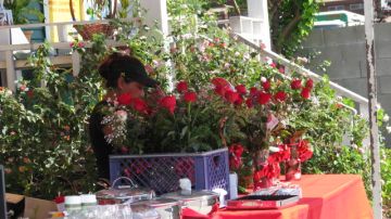 María Rivera tiene un puesto en la calle Vineland, en North Hollywood, donde vende flores y adornos.