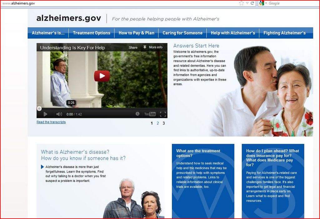 www.alzheimers.gov es un sitio gubernamental con información sobre la enfermedad.