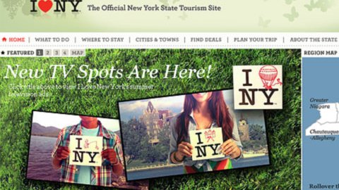 Portada del sitio oficial de turismo de Nueva York que lleva el mismo nombre que el emblemático logotipo: http://www.iloveny.com/