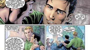 Página del segundo número del cómic "Earth 2", en el cual el superhéroe Linterna Verde aparece abiertamente gay.