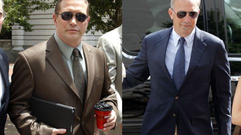 Los actores Alec Baldwin y Kevin Costner a su llegada a la corte.