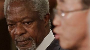 Kofi Annan y Ban Ki-Moon hoy en conferencia conjunta.