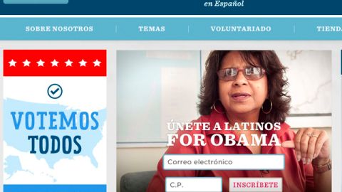 Esta imagen de la página 'web' barackobama.com muestra la versión en español del sitio para afianzar el voto hispano.