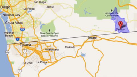 Mapa que muestra la localidad de Campo, al este de San Diego.