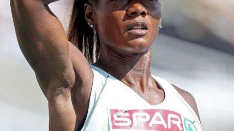 Merlene Ottey durante el Campeonato de Europa de Atletismo realizado en  Barcelona en 2010.