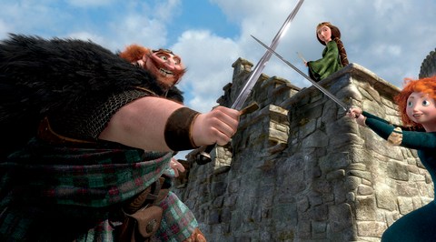 El rey Fergus, la reina Elinor y la princesa Mérida, el trío estelar de 'Brave', el nuevo filme de Pixar.