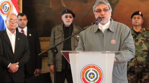 El mandatario Fernando Lugo hablaba ayer con la prensa en el Palacio de Gobierno, en Asunción.