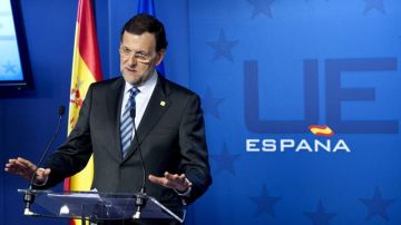 El presidente del Gobierno español, Mariano Rajoy, en la rueda de prensa, ayer, al término del Consejo Europeo de Bruselas.