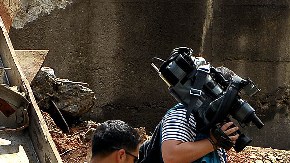 El presidente de Colombia Juan Manuel Santos (centro), en San Vicente del Caguán, departamento de Caquetá.