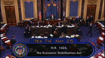 Una vista del Congreso cuando pasaba la ley de Estabilización Económica, en Washington, D. C.