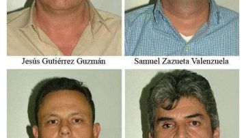 Los detenidos desde la izquierda  son: Jesús Gutiérrez Guzmán -primo hermano del 'El Chapo'-, Samuel Zazueta Valenzuela, Rafael Humberto Celaya Valenzuela y Jesús Gonzalo Palazuelos Soto.