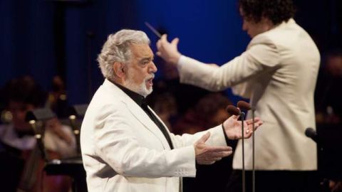 Plácido Domingo y Gustavo Dudamel durante su concierto del domingo.