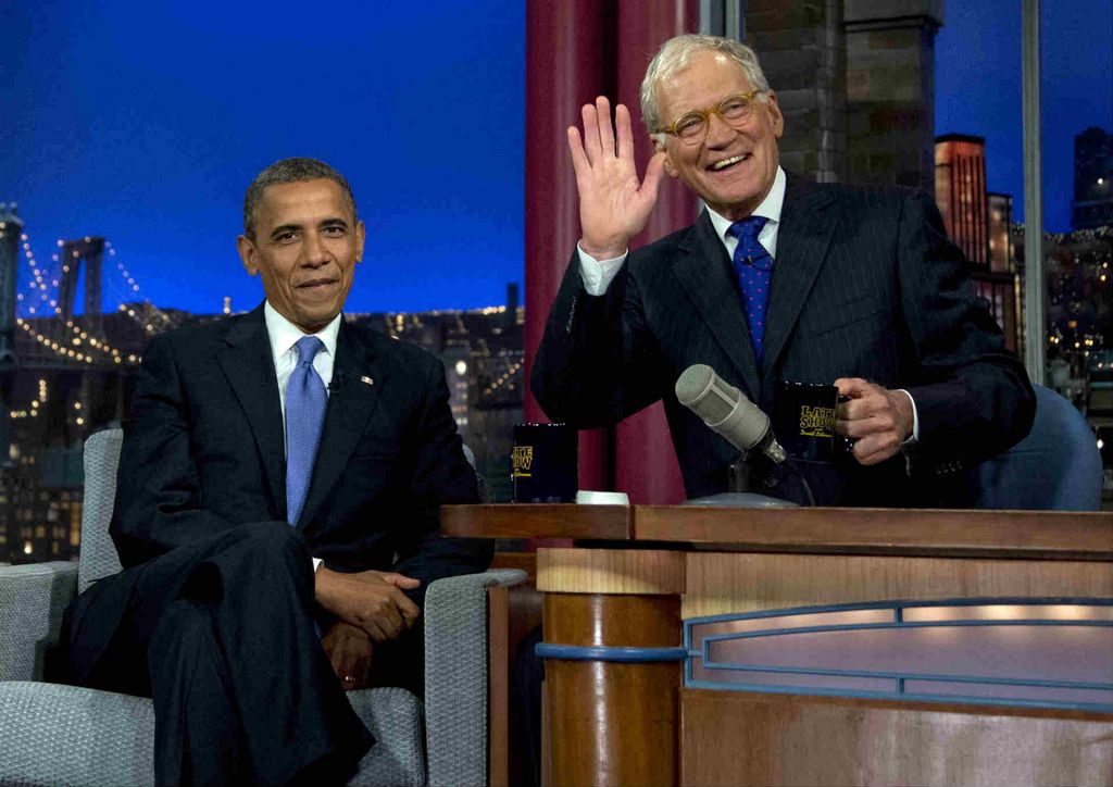 El President Barack Obama visitó a David Letterman en el estudio del "Late Show With David Letterman" el martes 18 de septiembre de 2012 en Nueva York.