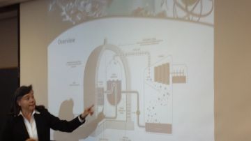 Verónica Gutiérrez explica el funcionamiento de los generadores de la Planta de Generación de Energía Nuclear de San Onofre.
