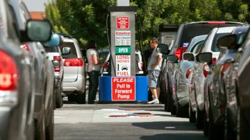 Largas filas se observaron en las gasolineras de la cadena Costco, que generalmente vende el combustible por debajo del precio regular.