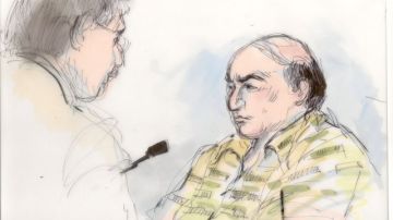 Un boceto de la corte del 27 septiembre muestra Mark Basseley Youssef, derecha, habalndo con su abogado Steven Seiden.