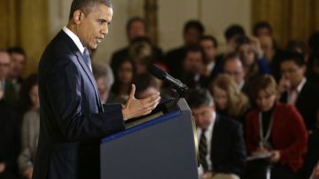 El presidente Obama responde a preguntas durante su primera conferencia de prensa después de la reelección.
