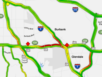 Mapa de las carreteras cerca de Glendale.