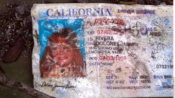 Identificación de Jenni Rivera encontrada en el lugar del accidente.