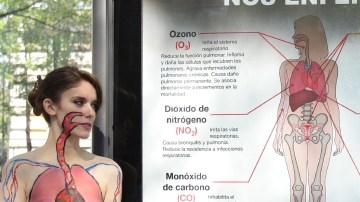 Activistas de diversas organizaciones civiles participan en una protesta para denunciar los altos índices de contaminación en México.