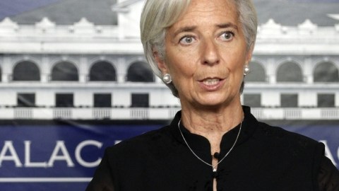 La directora-gerente del Fondo Monetario Internacional (FMI), Christine Lagarde, cuando ofrecía una rueda de prensa en el palacio presidencial de Malacanang en Manila (Filipinas).