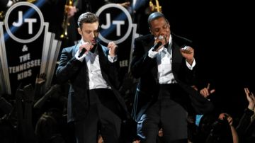 Justin Timberlake (izq.) y Jay-Z durante su actuación el domingo en los Grammy.