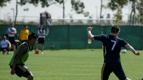 The L.A galaxy practice before their season opener against The Chicago Fire.