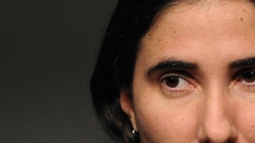 La bloguera cubana Yoani Sanchez Cordero participa en un conversatorio en la escuela de periodismo de la Universidad de Columbia  en Nueva York.